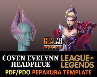 Coven Evelynn Headpiece Pepakura - PDF and PDO Templates for Cosplay (Lol, League of Legends) Papercraft, Pattern, FOAM, Papermache