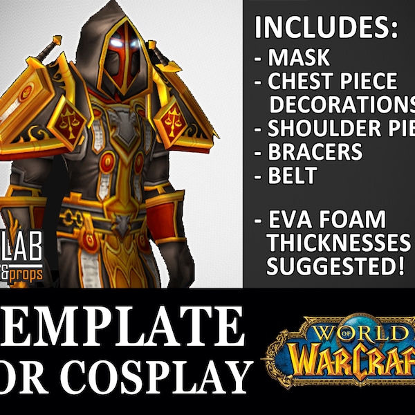 Paladin Judgement Set (Tier 2) - PDF/PDO Foam Templates for Cosplay (WoW, World of Warcraft) Pattern Mask Shoulder Bracer - Classic Vanilla