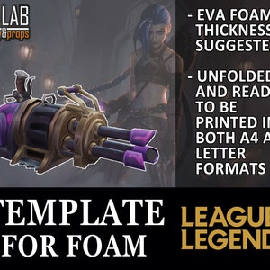 Arcane Jinx Pow-Pow Pepakura - Plantillas de espuma PDF y PDO para cosplay (LoL, League of Legends) Minigun, Patrón, A4, Carta