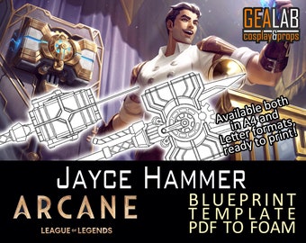 Arcane Jayce Hammer - Plantilla de planos para cosplay (LoL League of Legends) PDF en FOAM