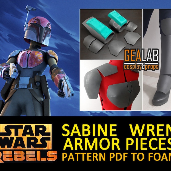 Sabine Wren Rüstungsteile PDF-Schnittmuster für Schaumstoff Cosplay (Star Wars Rebels) weibliche Mandalorian Rüstung - auch für Kinder