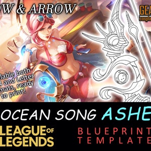 Ocean Song Ashe Bow and Arrow - Blueprint for Cosplay (LoL - League of Legends) PDF template for EVA foam