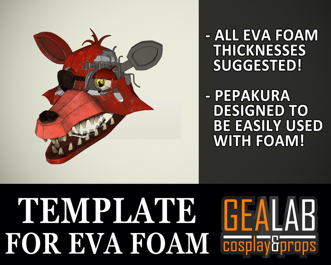 Withered Foxy Wearable Head - PDF/PDO Foam Templates for Cosplay (fnaf ...