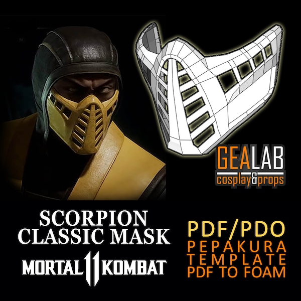 Scorpion Classic Mask Pepakura - PDF & PDO Templates for Foam Cosplay (Mortal Kombat 11, MK2)