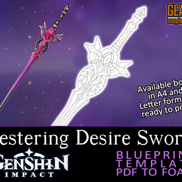 Festering Desire Sword - Blueprint Template for Cosplay (Genshin Impact) PDF to FOAM