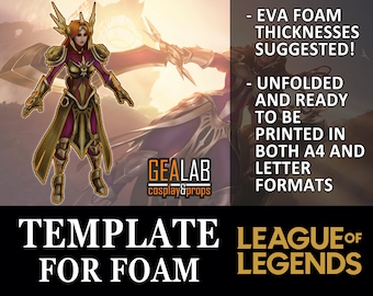 Piezas de armadura de Leona Pepakura - Plantillas de espuma PDF y PDO para cosplay (LoL, League of Legends): pecho, hombro, cinturón, bota, patrón, bricolaje