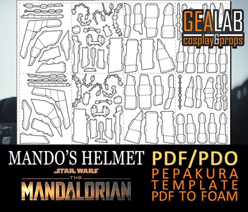 Mando Helmet Pepakura - PDF & PDO Templates for Foam Cosplay (Star Wars - The Mandalorian) (Mandalorian Armor) image 2