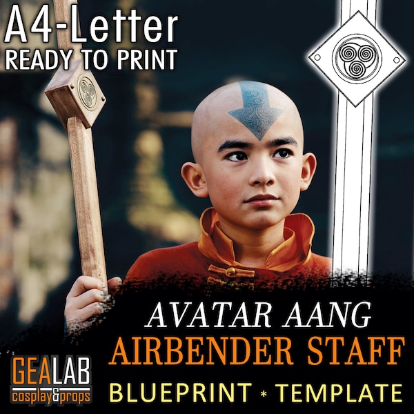 Aang Airbender Staff - Blueprint Closed Glider Template for Cosplay (Avatar) PDF to FOAM