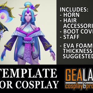 Spirit Blossom Soraka Pepakura - Hair Accessories, Boot Covers & Staff - PDF/PDO Foam Templates for Cosplay (League of Legends) Pattern