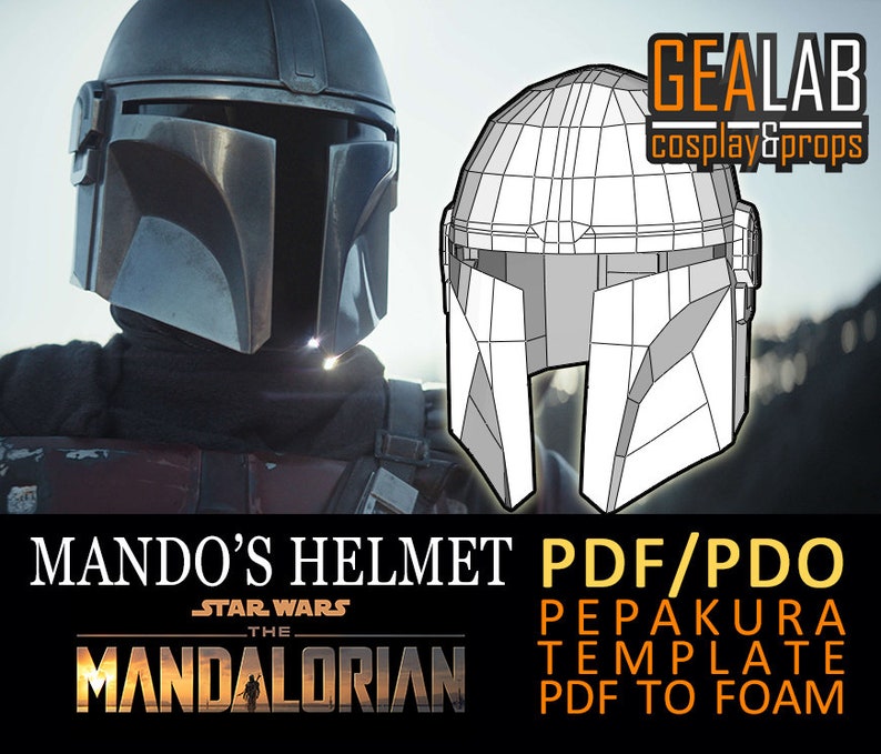 Mando Helmet Pepakura - PDF & PDO Templates for Foam Cosplay (Star Wars - The Mandalorian) (Mandalorian Armor) image 1