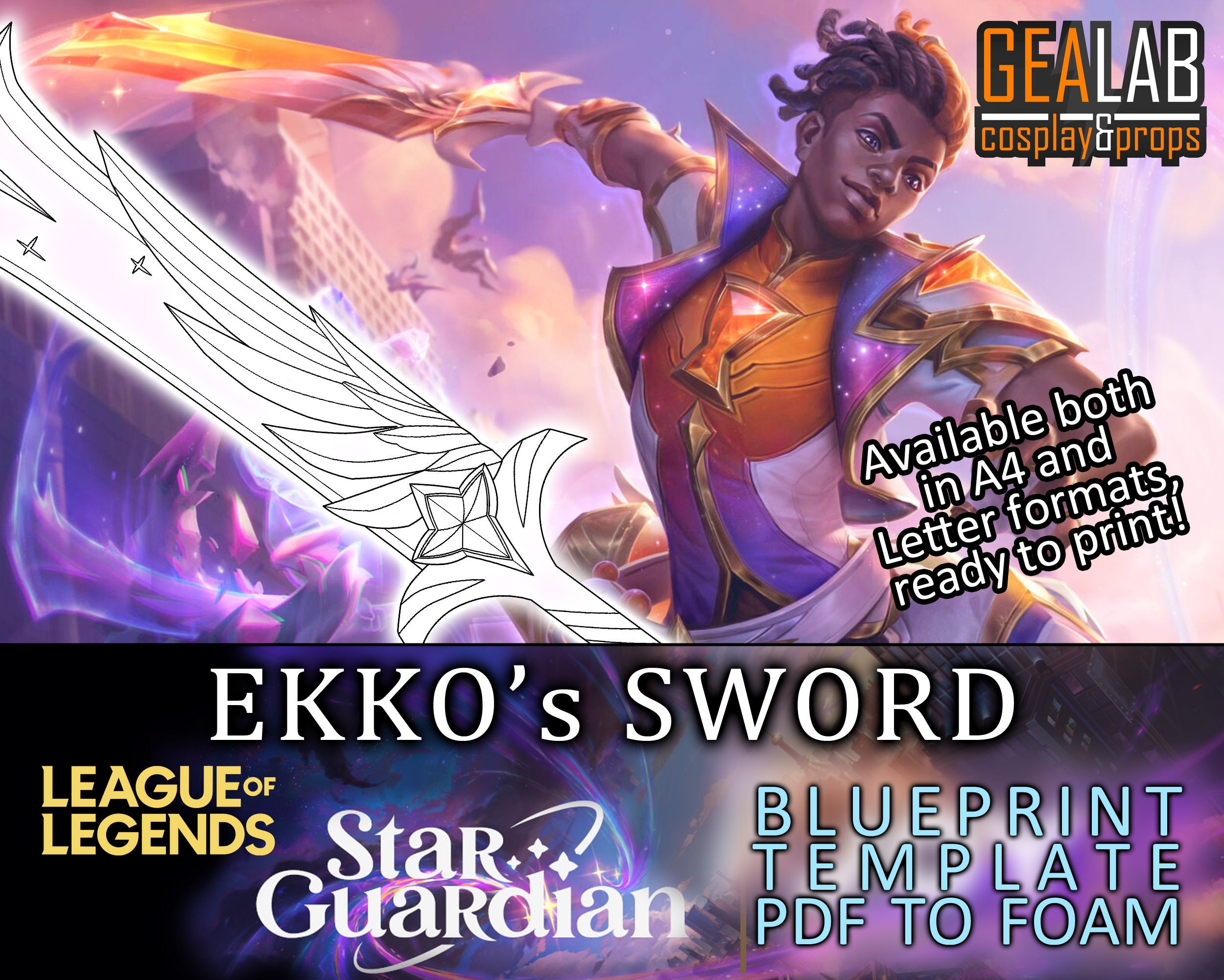 Star Guardian Ekko Sword - Star Guardian 2022 - Blueprint Template for Cosplay (LoL League of Legends) PDF to FOAM