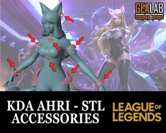 KDA Ahri Accessories  - STL 3D Model for Cosplay (LoL, League of Legends), 3D Printing, Pla, Resin, 100% Game Accurate