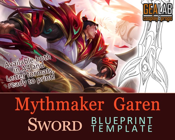 Mythmaker Garen Sword - Blueprint for Cosplay (LoL, League of Legends) PDF template for EVA foam