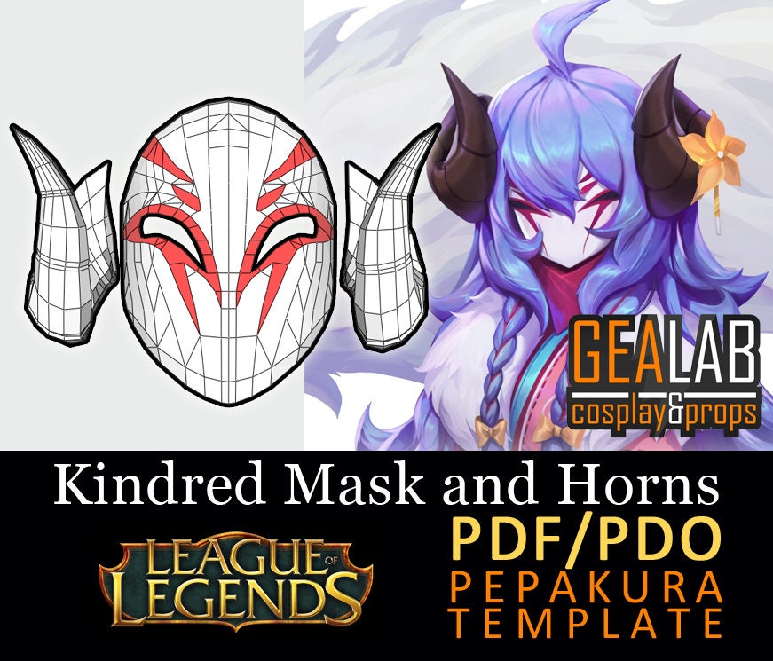 Spirit Blossom Kindred's Mask and Horns - Pepakura for Cosplay (League of Legends, LoL) (PDF to FOAM)
