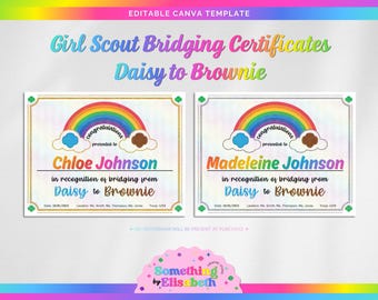 Certificados de transición de Girl Scouts / Plantilla editable de Canva / De Daisy a Brownie / Diseños con purpurina dorada y plateada