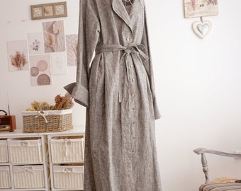 Abito lungo in lino grigio: giacca lunga in denim, taglie forti