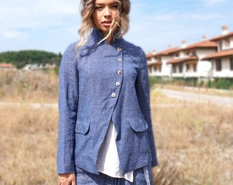 Heavy Linen Vest, Fall Outfit, Fall Woman Coat, Linen Denim Cardigan, Plus Size Clothing, Autumn Fashion, Linen Clothing, Heavy Linen Jacket