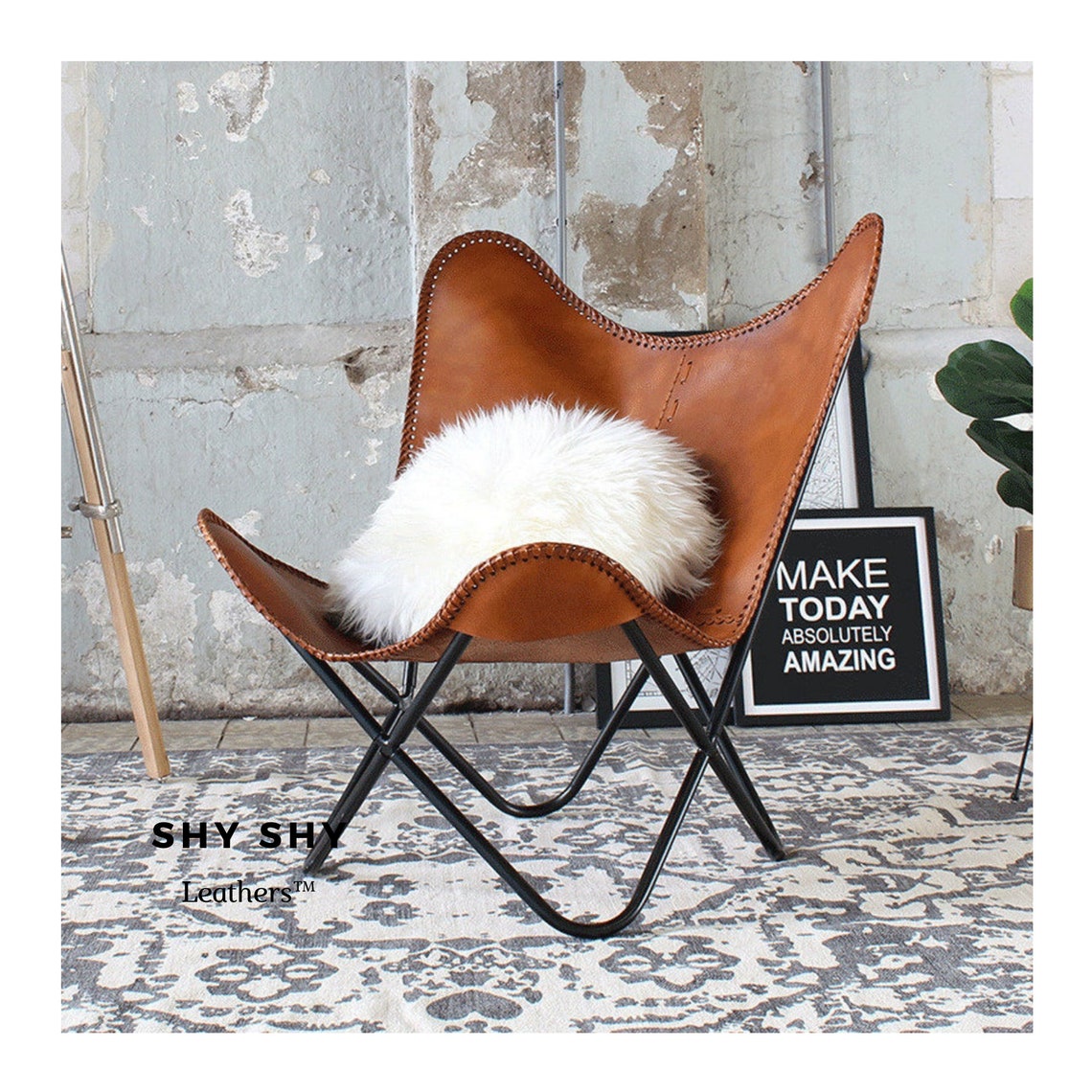 BUTTERFLY CHAIR COVERS Genuine Brown Leather With Black Etsy