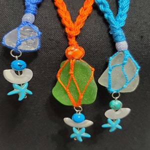 Gemstone and Glass Pendant, Turquoise and Sea Glass Necklace, Handmade Necklace,  Summer Necklace, Crochet Summer Chain and Pendant,