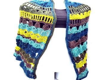 Handmade Crochet Cotton Cape Shawl: Multicolor Shoulder Wrap