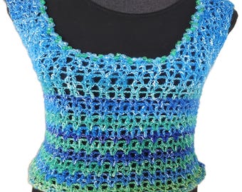 Handmade Multicolor Sommer Crop Top mit Perlen zum vorderen Ausschnitt
