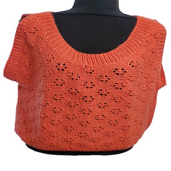 Summer Top, Handmade Summer Top, Sleeveless Summer Top, Orange Summer Top, Knitted Summer Blouse, Woman Blouse, Short Summer Gift For Her