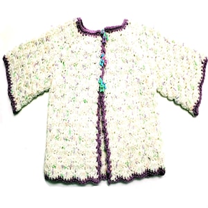 Crochet Baby Cardigan: Handmade White Sweater with Pony Buttons (3-6 Months)