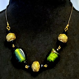 Beaded Jewelry Set, Gold and Green Glass Jewelry set, Glass Beads Necklace and Earrings Set, Matching Necklace and Earrings Jewelry Set,