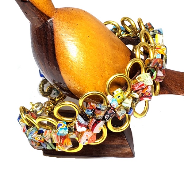 Bracelet de perles, Bracelet torsadé fait main, Bracelet enroulé en fil d'or, Bracelet en verre doré et multicolore, Bracelet de perles pour femme, Bracelets