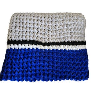 Handmade Afghan, Stripe Throw, Gray, Blue, Black and White Stripe Throw, Home Decor Throw, Textured Blanket, Afghan Blanket, Crochet Afghan