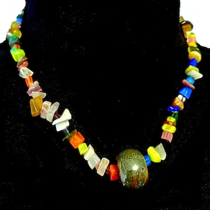 Beaded Necklace, Cat&#39;s Eye Necklace, Multicolor Cat&#39;s Eye Necklace, Porcelain and Cat&#39;s Eye Chain, Cat&#39;s Eye Beaded Chain, Unisex Necklace