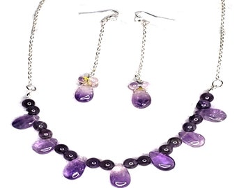 Teardrop Amethyst Necklace and Earring Set: Sterling Silver Gemstone Jewelry