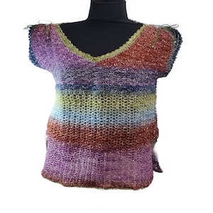 Summer Tunic Top, Handmade Multicolor Summer Blouse, Sleeveless Split Sides Summer Top,  Cotton Blend Summer Top, Summer Pullover Blouse,