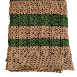 Stripe Afghan,  Multicolor Handmade Blanket, Textured Throw, Warm Crocheted Throw, Green and Light Brown Afghan, Home and Decor Throw,