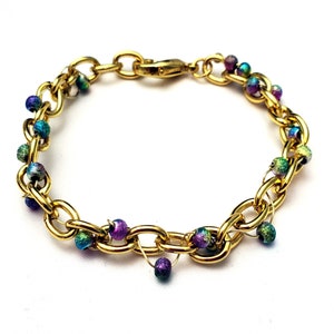 Gold Beaded Bracelet, Gold Chain Bracelet with Beads, Beaded Bracelet, Wire Wrapped Bracelet with Beads, Chain Bracelet, Unisex Bracelet,