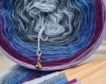 Handmade Cotton Acrylic Gradient Yarn Cake, "KROKUS", Ombre Shawl Yarn