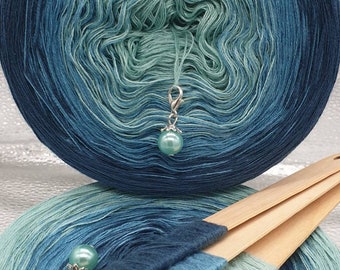 Gradient Yarn Cake, 50/50 cotton acrylic, "PETROL", crochet/knitting yarn, ombre yarn, shawl yarn, mandala gradient yarn