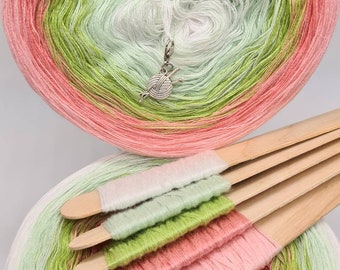 Gradient Yarn Cake, 50/50 cotton acrylic, "ROSIE", crochet/knitting yarn, ombre yarn, shawl yarn, mandala gradient yarn