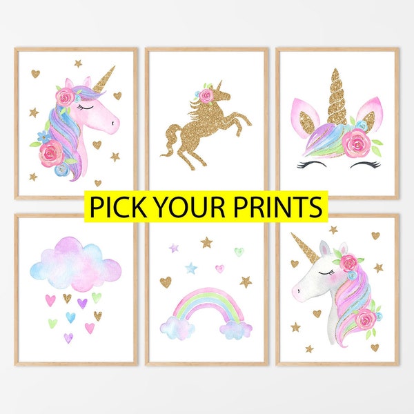 Unicorn Wall Decor, Unicorn Print, Unicorn Wall Art, Unicorn Printable, Gold Unicorn Decor Nursery, Unicorn Girls Bedroom, Unicorn Kids Room