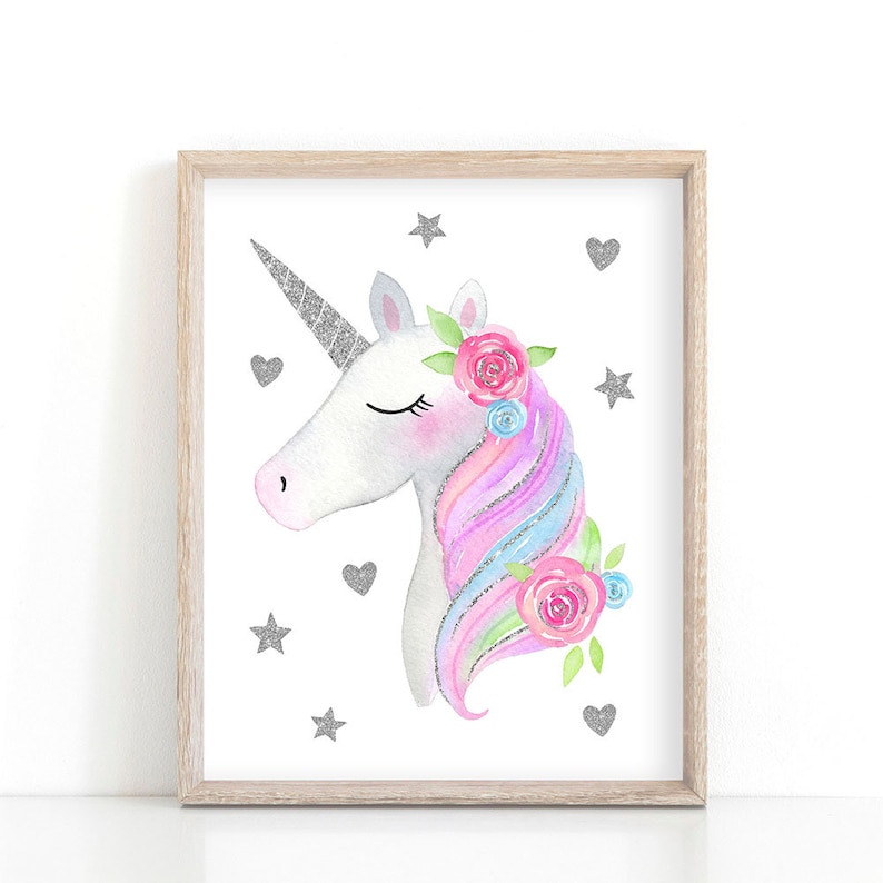 Unicorn Decor Posters Wall Art Prints Set Printable Kids Girls Etsy