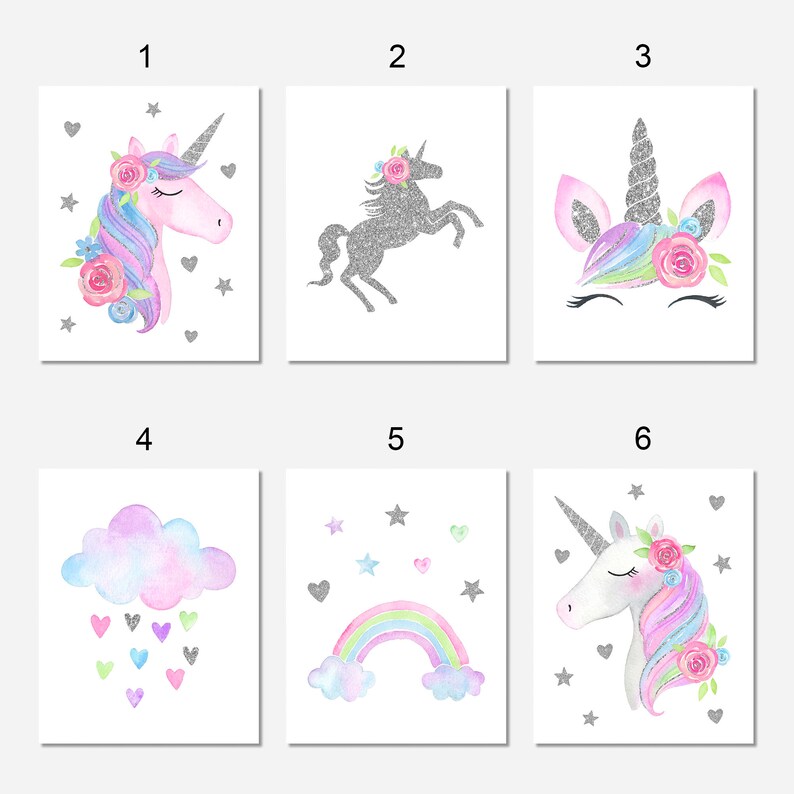 Unicorn Decor Posters Wall Art Prints Set Printable Kids Girls Etsy