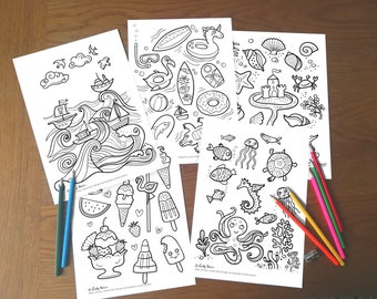 Summertime colouring and activity sheets, instant download, 15 x A4 sheets