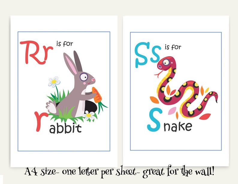 Animal Alphabet Flashcards, digital download illustrated home learning or classroom ABC prints, fun and educational phonics cards image 6