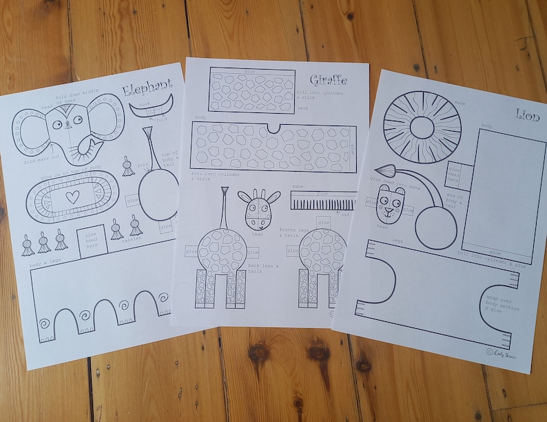 Paper Animals activité dartisanat imprimable pour les enfants, téléchargement numérique de coloriage et dartisanat, SVG facile à faire des modèles image 8