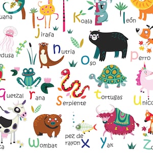 Spanish Animal Alphabet Poster Digital download in 4 sizes, kids wall art, classroom wall poster educational print image 4
