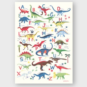 Impresión del alfabeto de dinosaurios, descarga instantánea, 4 tamaños diferentes, arte de pared infantil, decoración de dormitorio infantil