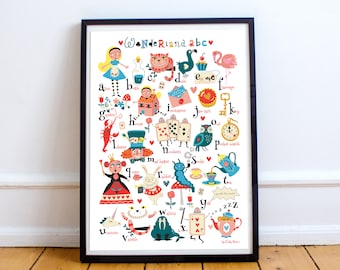 Alice in Wonderland Alphabet Print: Whimsical Nursery Wall Art