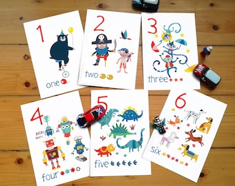 Number Flashcards, digital download illustrated number prints for learning to count, great for home learning or classroom