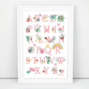 Children's Alphabet Art Print, digital download decorative wall art ABC poster for kids bedroom or nursery decor