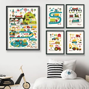 Vehicles Counting Numbers Childrens Poster, digital download image 9